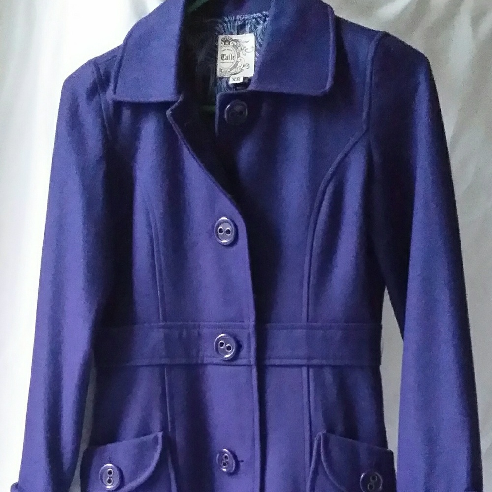 Tulle purple lined wool blend peacoat - size XS